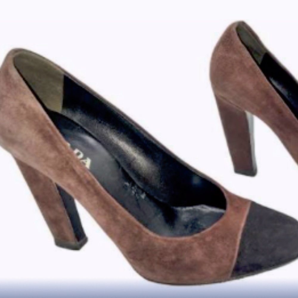 Prada Two Tone Pump Brown and Black Suede